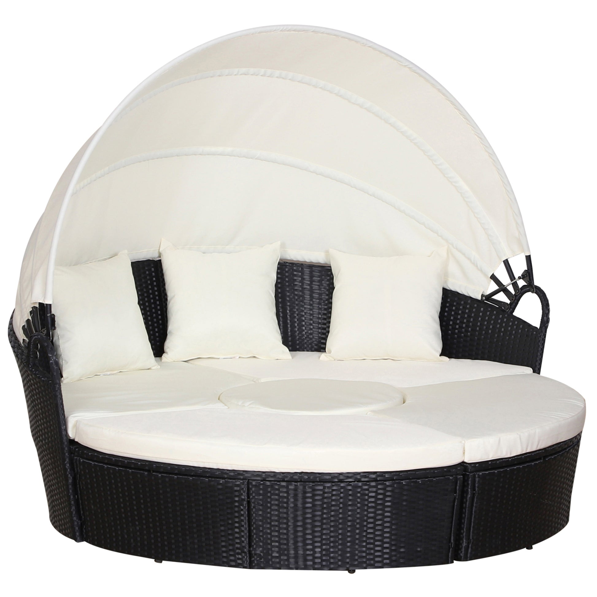 Rattan sun island, lounge group with sunroof, seating group, cushions and side table, metal, Cream, 180 x 175 x 147 cm