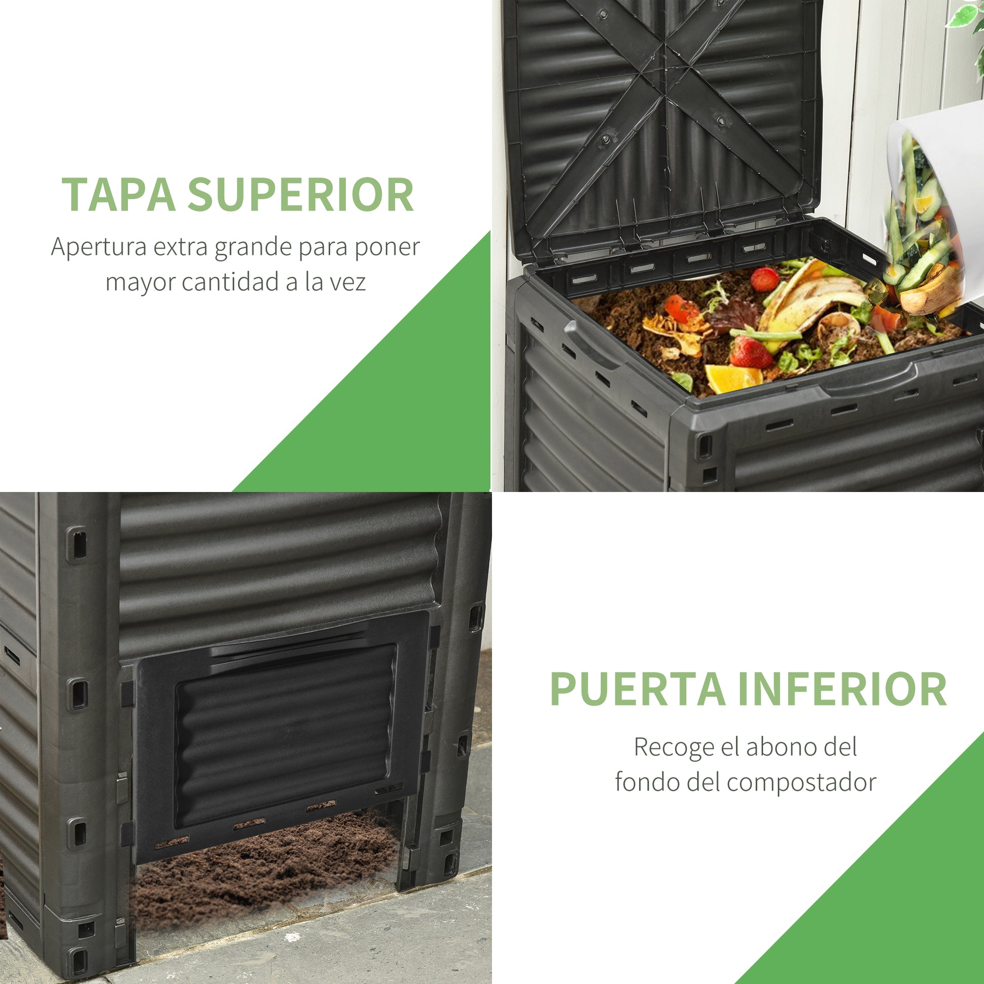 300L Capacity Organic Composter for Garden Fertilizer Production with 48 Vents 60.5x60.5x81.5 cm Black
