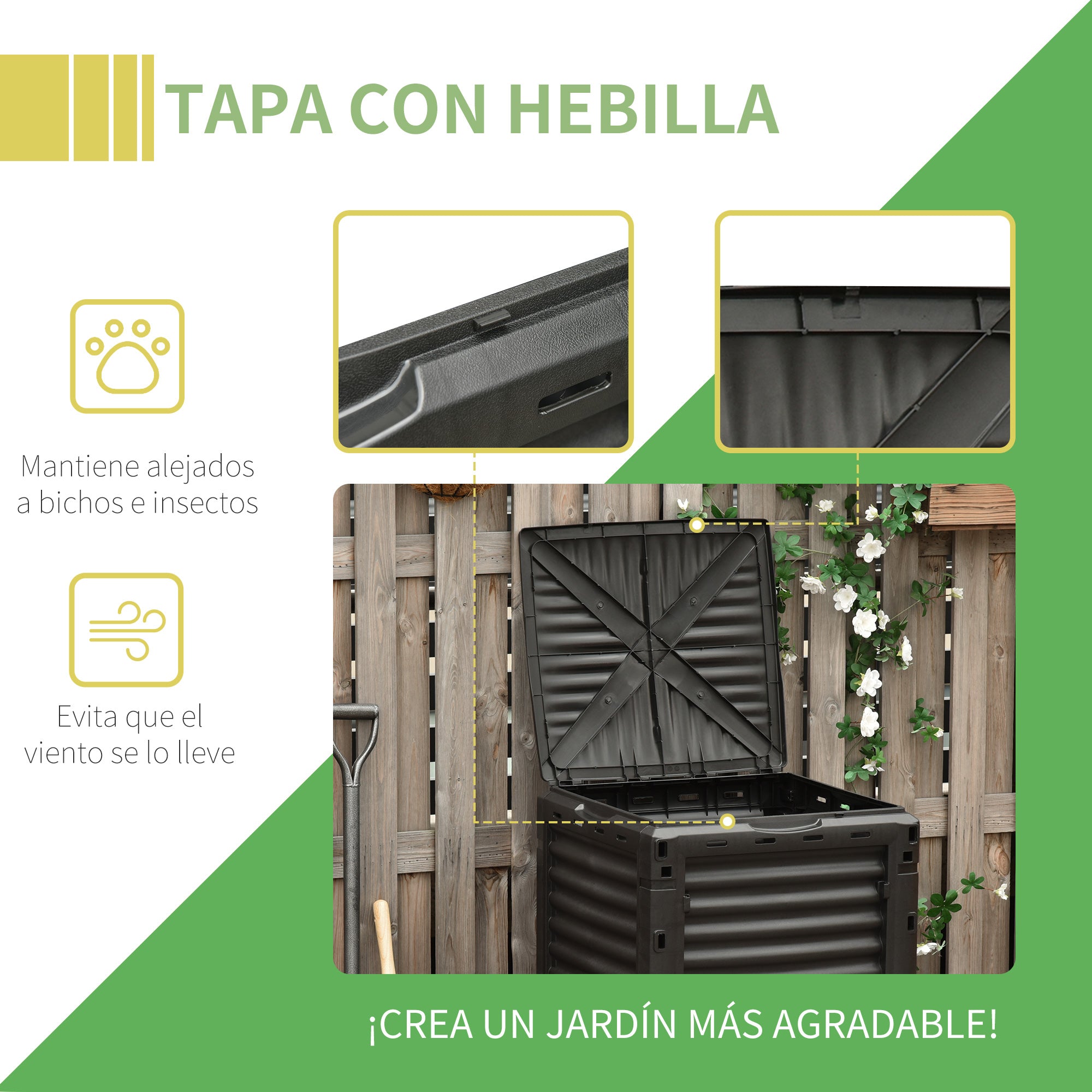 300L Capacity Organic Composter for Garden Fertilizer Production with 48 Vents 60.5x60.5x81.5 cm Black