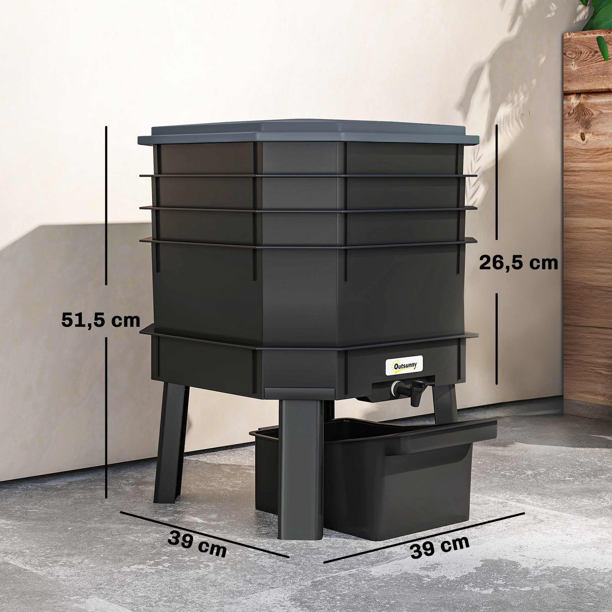 28 L (7.4 US gal) 4-Tier Worm Composter — Fast, Weather-Resistant Plastic Compost Bin for Kitchen, Balcony & Garden (39 x 39 x 51.5 cm)