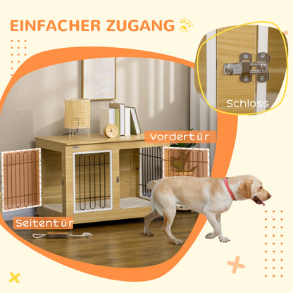 Dog Crate Furniture with 2 Doors Cushion 2 Locks Metal Dog Box for Home Indoor Dog House for Large Dogs up to 25 kg Side Table Dog Kennel 90 x 58 x 65 cm Oak