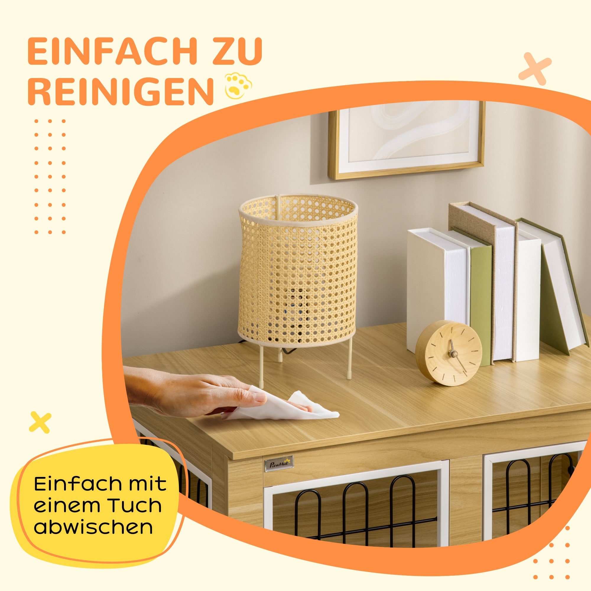 Dog Crate Furniture with 2 Doors Cushion 2 Locks Metal Dog Box for Home Indoor Dog House for Large Dogs up to 25 kg Side Table Dog Kennel 90 x 58 x 65 cm Oak