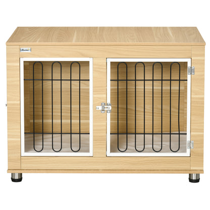 Dog Crate Furniture with 2 Doors Cushion 2 Locks Metal Dog Box for Home Indoor Dog House for Large Dogs up to 25 kg Side Table Dog Kennel 90 x 58 x 65 cm Oak