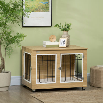 Dog Crate Furniture with 2 Doors Cushion 2 Locks Metal Dog Box for Home Indoor Dog House for Large Dogs up to 25 kg Side Table Dog Kennel 90 x 58 x 65 cm Oak