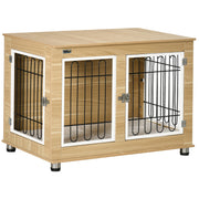 Dog Crate Furniture with 2 Doors Cushion 2 Locks Metal Dog Box for Home Indoor Dog House for Large Dogs up to 25 kg Side Table Dog Kennel 90 x 58 x 65 cm Oak