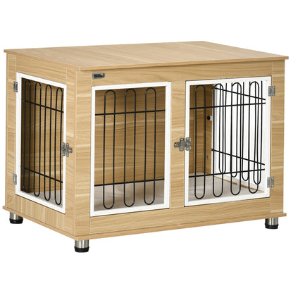 Dog Crate Furniture with 2 Doors Cushion 2 Locks Metal Dog Box for Home Indoor Dog House for Large Dogs up to 25 kg Side Table Dog Kennel 90 x 58 x 65 cm Oak