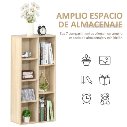 Bookshelf Wooden Bookcase with 7 Storage Compartments Plants Files for Living Room Bedroom Office 50x24x106 cm Oak