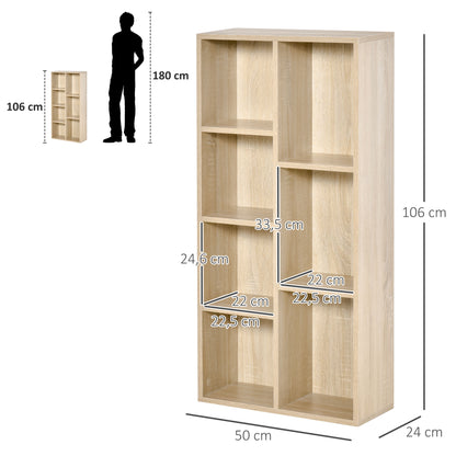 Bookshelf Wooden Bookcase with 7 Storage Compartments Plants Files for Living Room Bedroom Office 50x24x106 cm Oak