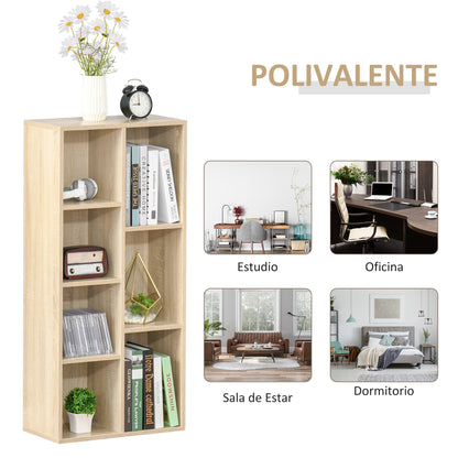 Bookshelf Wooden Bookcase with 7 Storage Compartments Plants Files for Living Room Bedroom Office 50x24x106 cm Oak