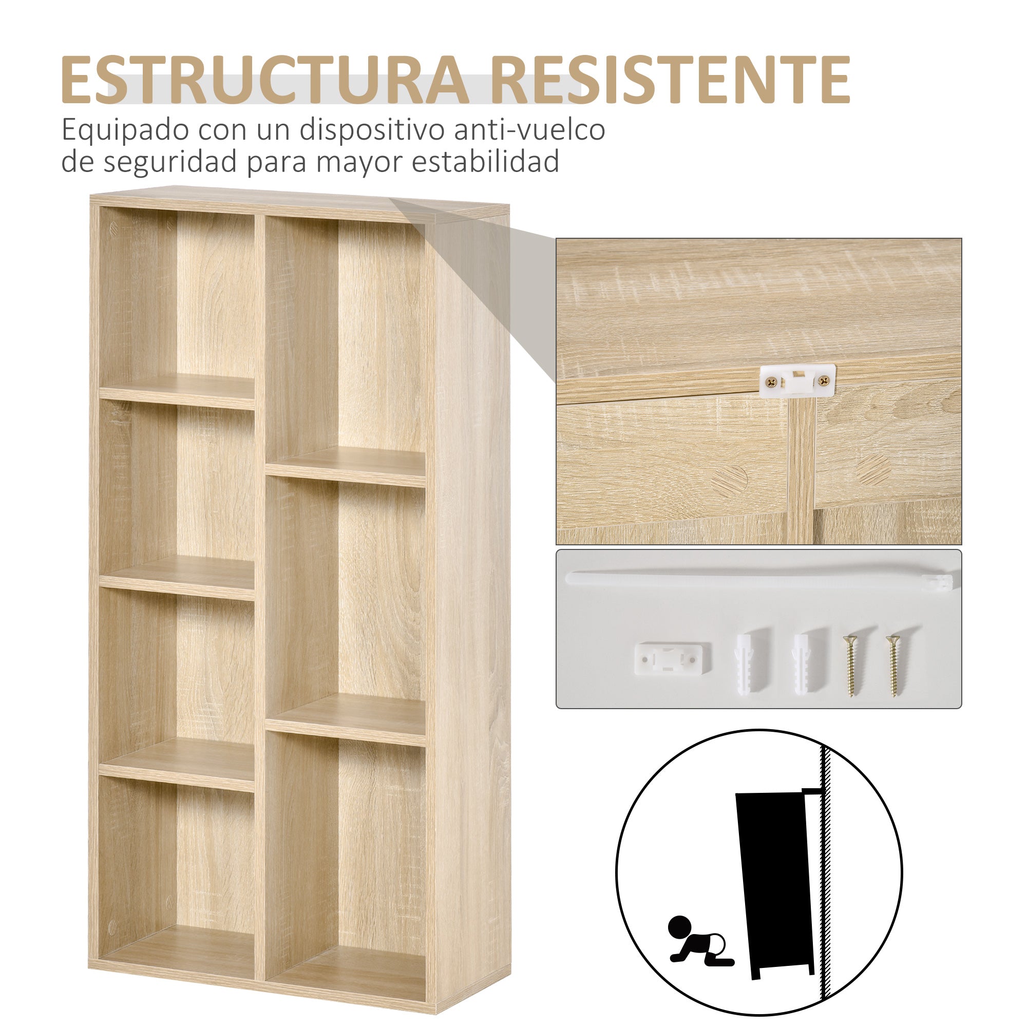 Bookshelf Wooden Bookcase with 7 Storage Compartments Plants Files for Living Room Bedroom Office 50x24x106 cm Oak