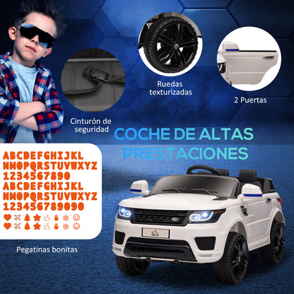 SUV Electric Car for Kids 3-6 Years Battery-Powered Car 12V with 2 Motors Remote Control Headlights Horn Music USB and Door Opening 3-5 km/h 110x68x52 cm White