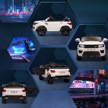 SUV Electric Car for Kids 3-6 Years Battery-Powered Car 12V with 2 Motors Remote Control Headlights Horn Music USB and Door Opening 3-5 km/h 110x68x52 cm White