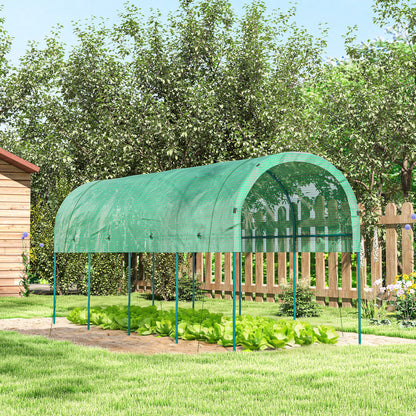 Winter Film Greenhouse with Arched Roof — Steel Frame & Ground Anchors, Slot-Together Open Tunnel, 400 x 120 x 170 cm (13.1 x 3.9 x 5.6 ft), Green