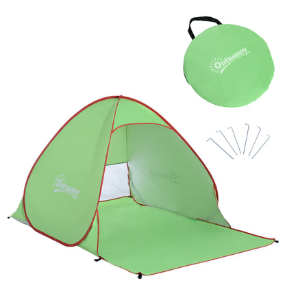 Green Red Pop-up Automatic Instant UV Protection Beach Shelter Beach Tent with Rear Window Large Floor Mat