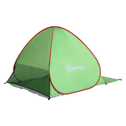 Green Red Pop-up Automatic Instant UV Protection Beach Shelter Beach Tent with Rear Window Large Floor Mat