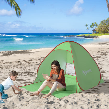 Green Red Pop-up Automatic Instant UV Protection Beach Shelter Beach Tent with Rear Window Large Floor Mat