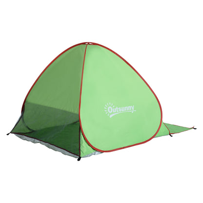 Green Red Pop-up Automatic Instant UV Protection Beach Shelter Beach Tent with Rear Window Large Floor Mat