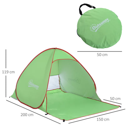 Green Red Pop-up Automatic Instant UV Protection Beach Shelter Beach Tent with Rear Window Large Floor Mat