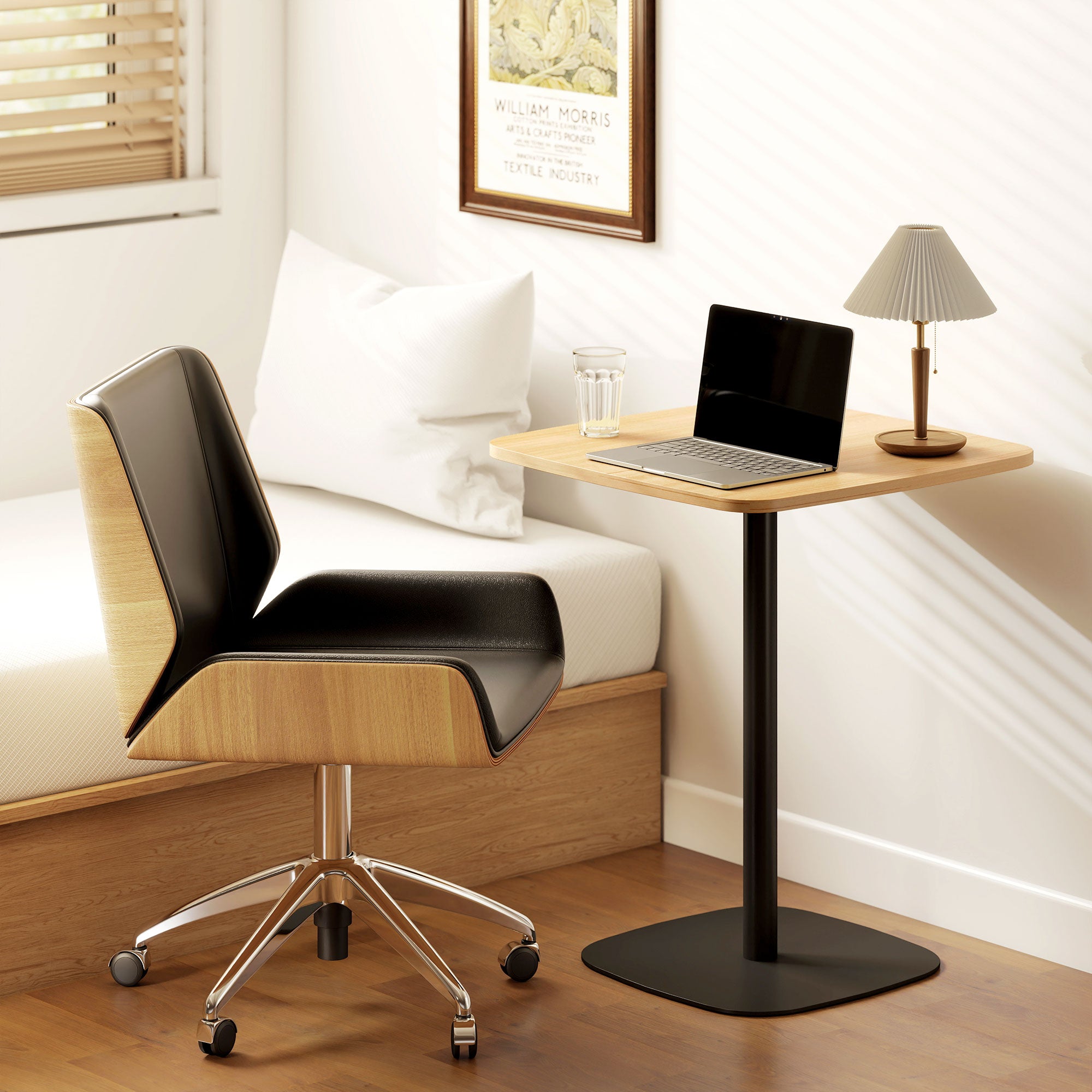 Dining Table — Modern 2-Person 24" x 24" Square Table with Steel Frame, Natural Wood