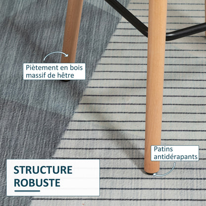 Scandinavian Design Bar Stools - Set of 2 High Comfort Bar Stools with Footrests and Armrests - Solid Wood Blue Linen