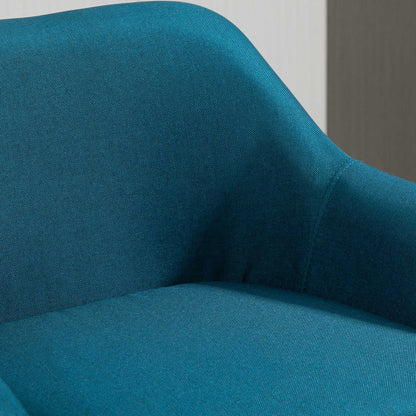 Scandinavian Design Bar Stools - Set of 2 High Comfort Bar Stools with Footrests and Armrests - Solid Wood Blue Linen