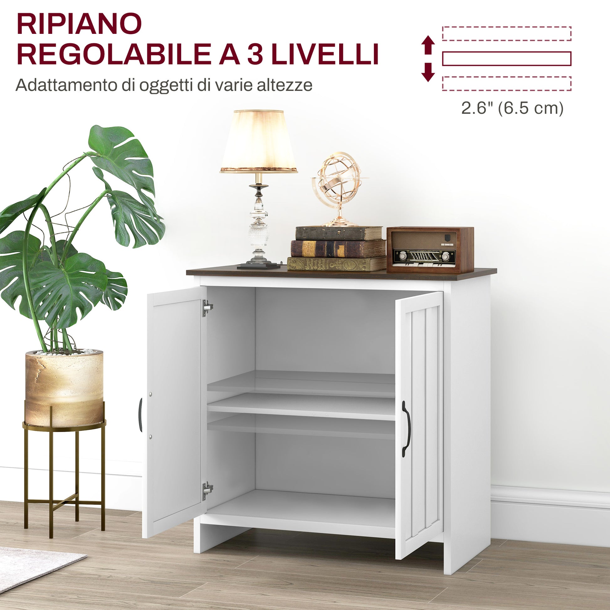 Modern Kitchen Sideboard, 2 Doors Mobile with Adjustable Shelf in Wood for Living Room and Entryway, 80x39.7x80cm, White