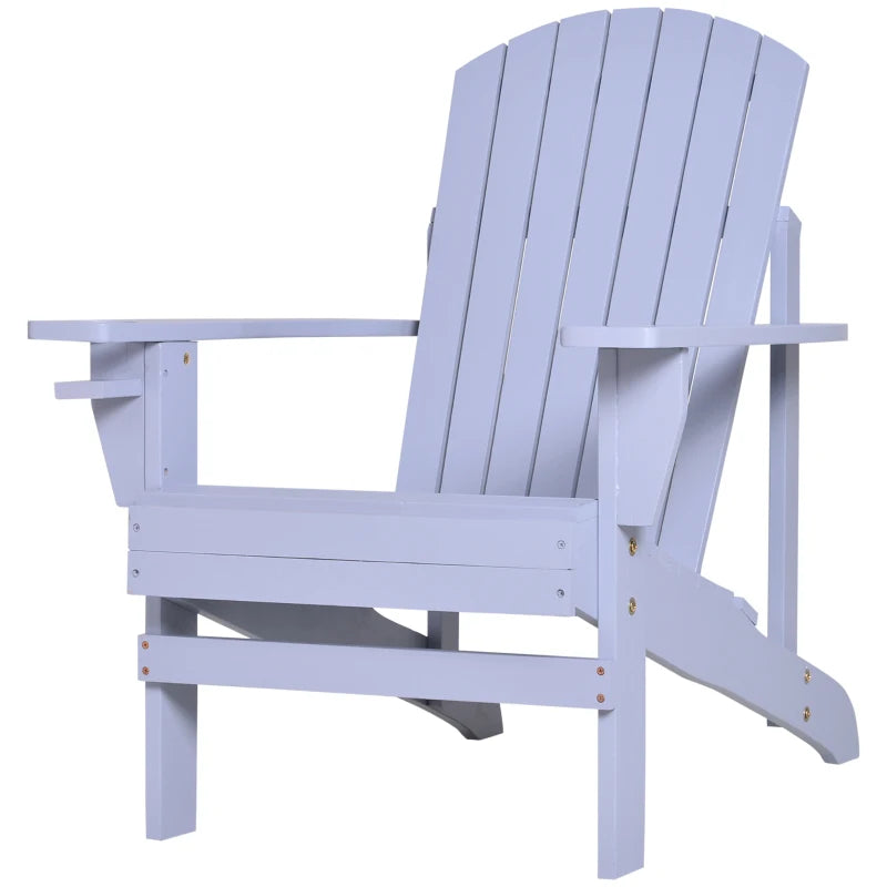 Outsunny Adirondack Havestol med Kopholder - Havestol til Altan, Solid Træ, Grå, 72,5 x 97 x 93 cm