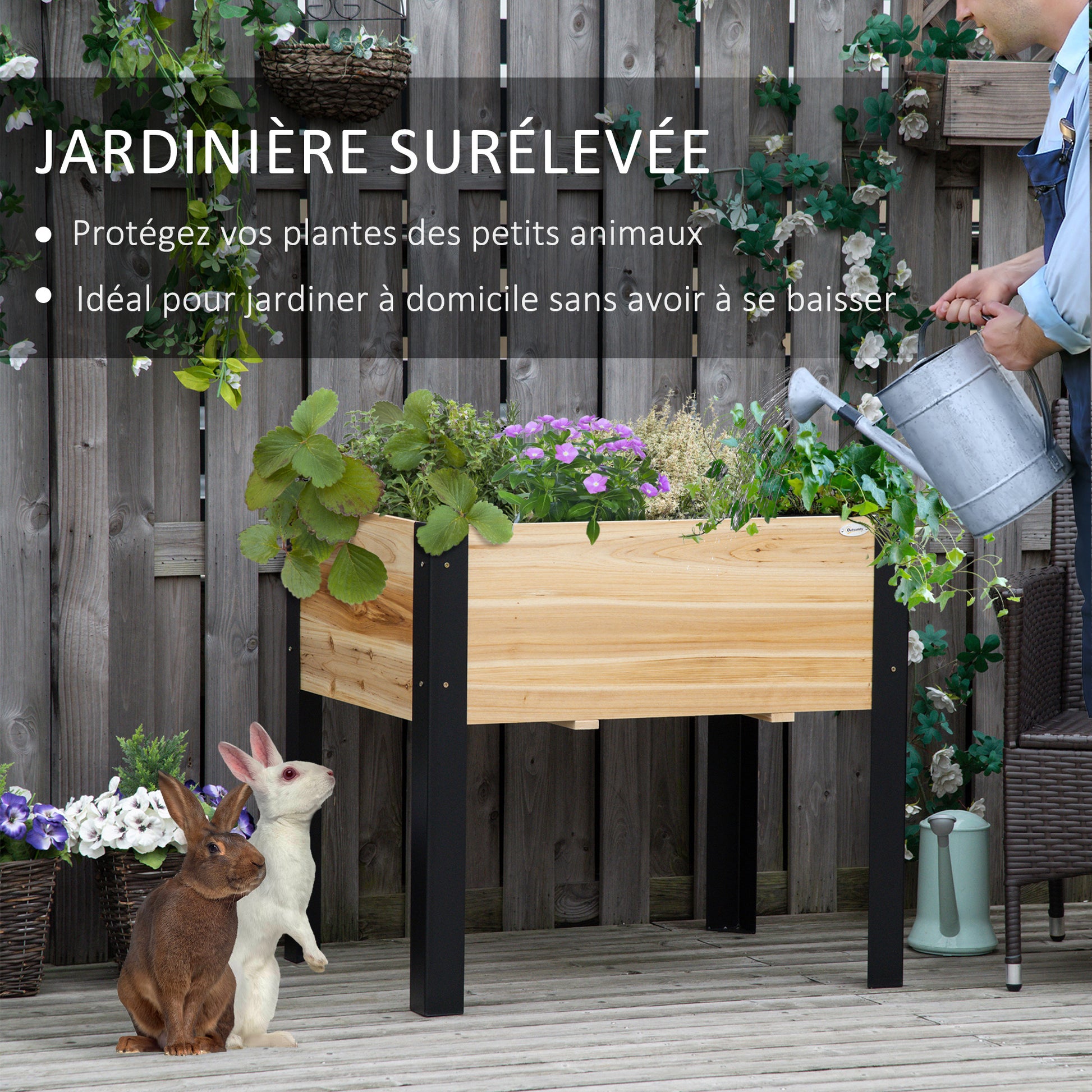 Raised Garden Bed - Planter - Drainage Felt Included - Black Epoxy Metal Fir Wood