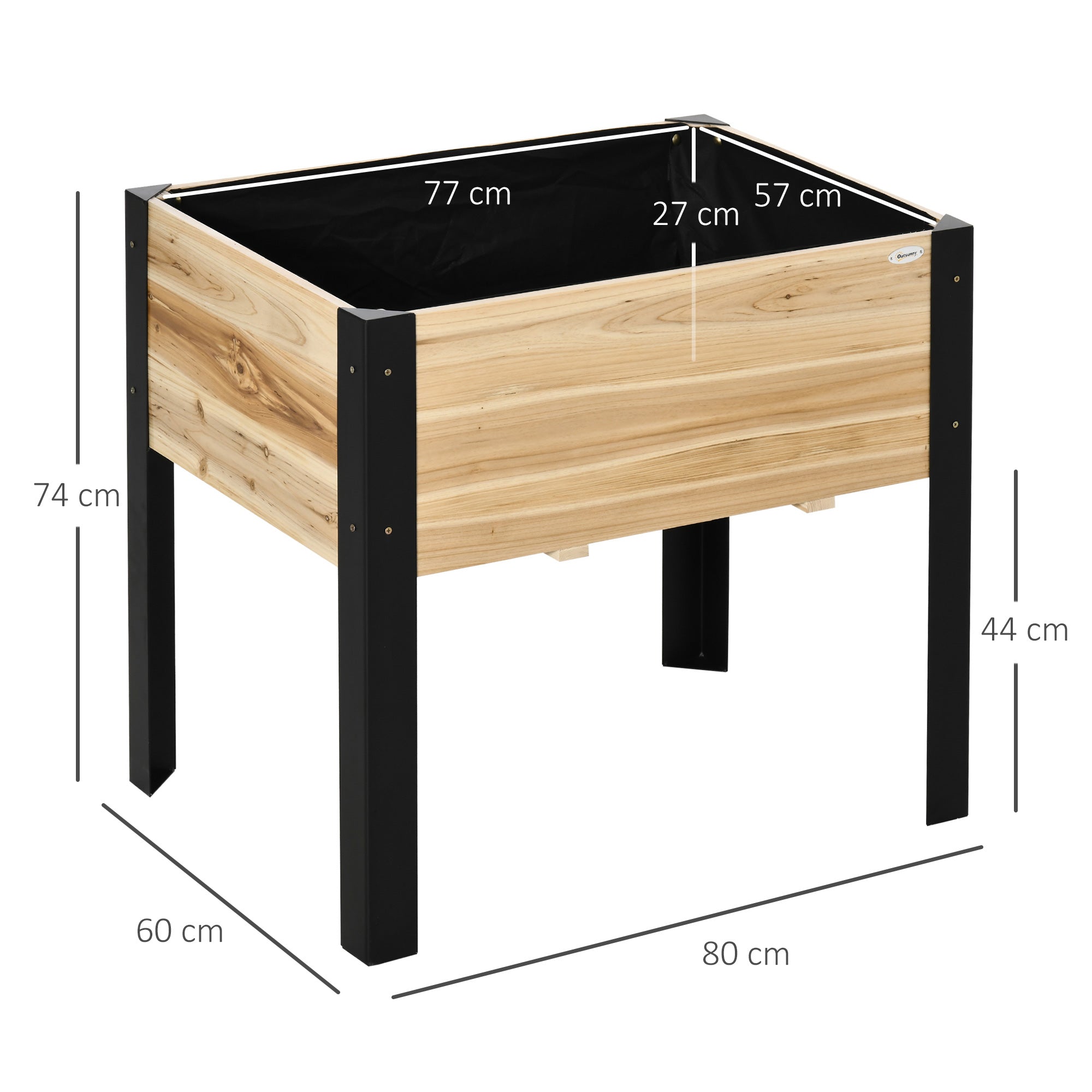 Raised Garden Bed - Planter - Drainage Felt Included - Black Epoxy Metal Fir Wood