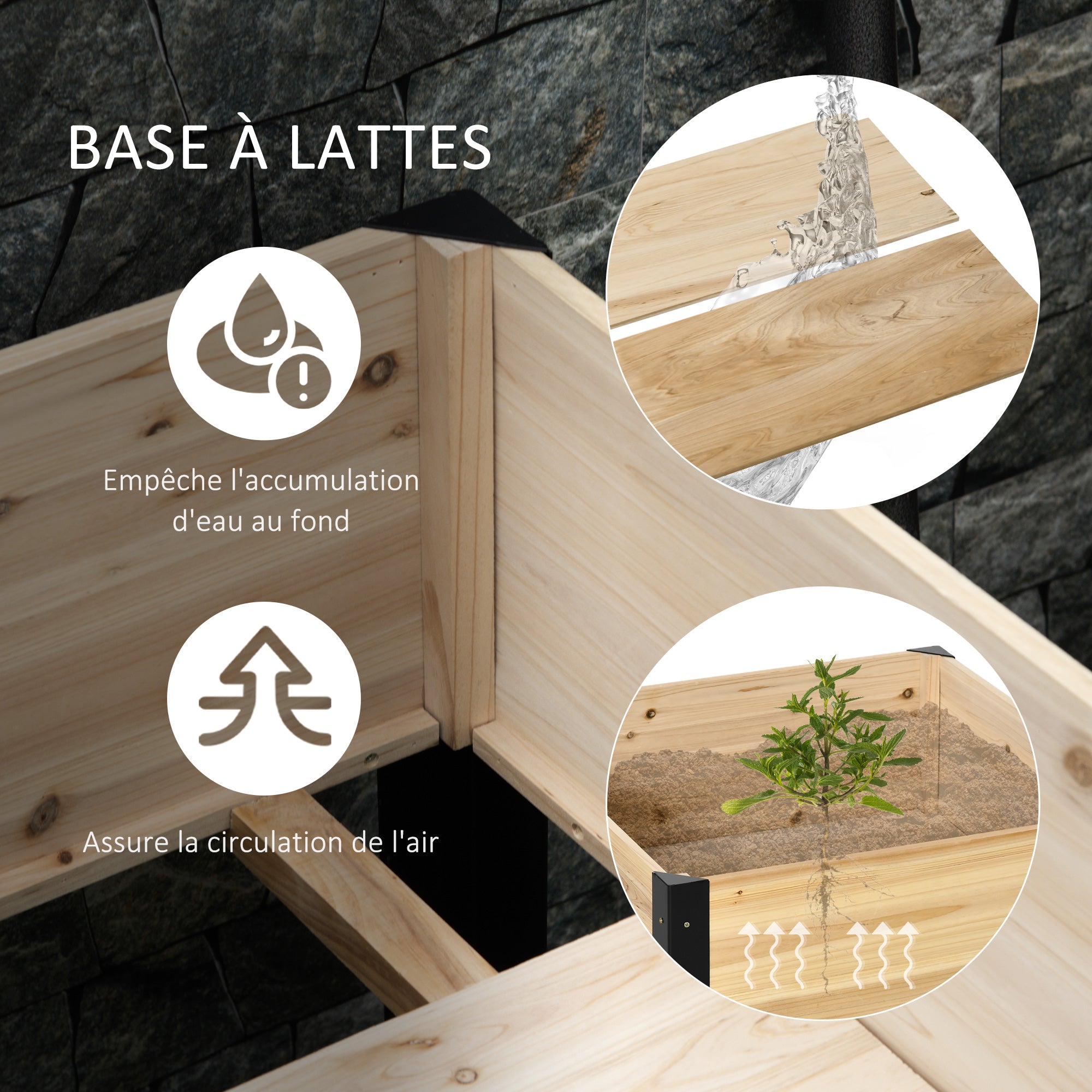 Raised Garden Bed - Planter - Drainage Felt Included - Black Epoxy Metal Fir Wood
