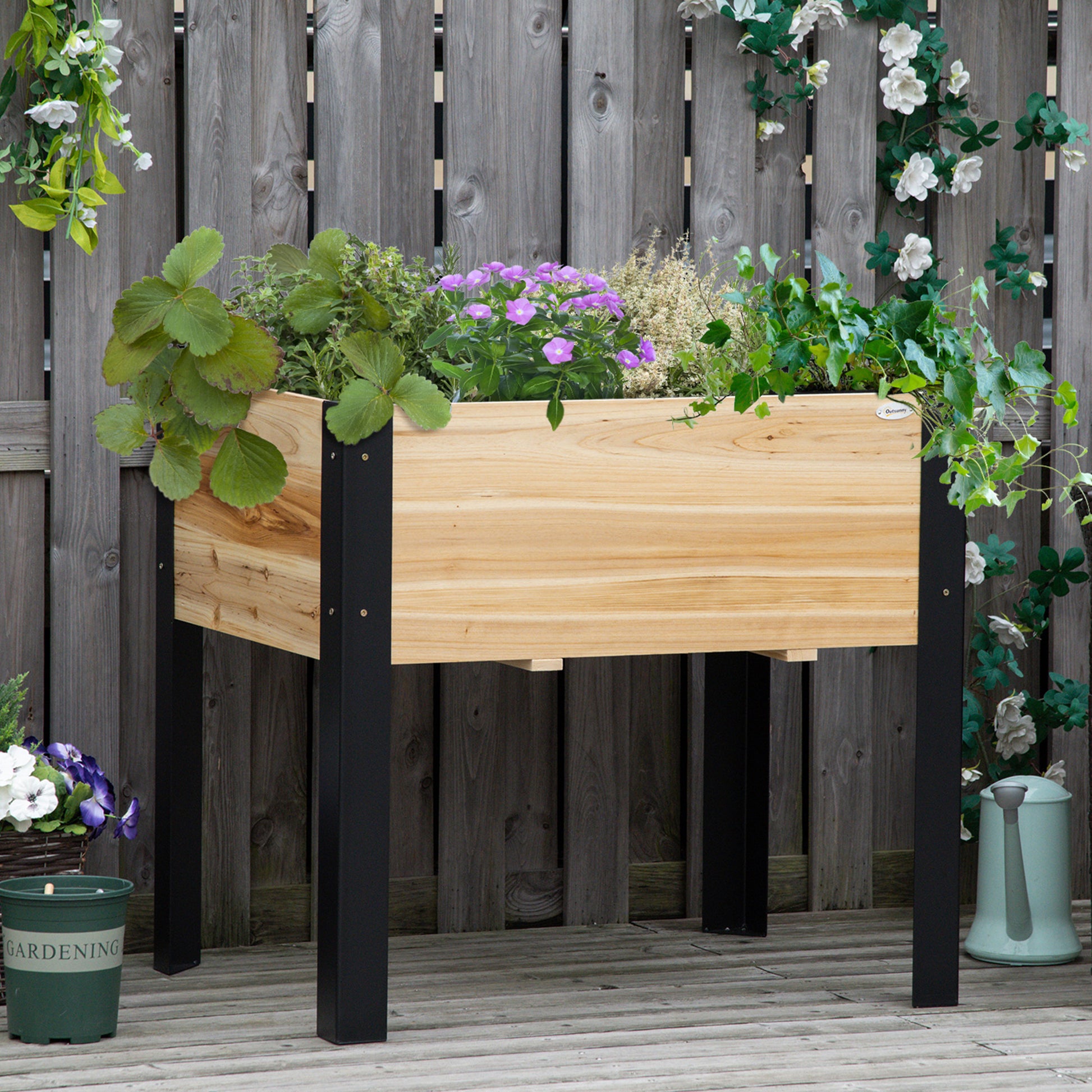 Raised Garden Bed - Planter - Drainage Felt Included - Black Epoxy Metal Fir Wood
