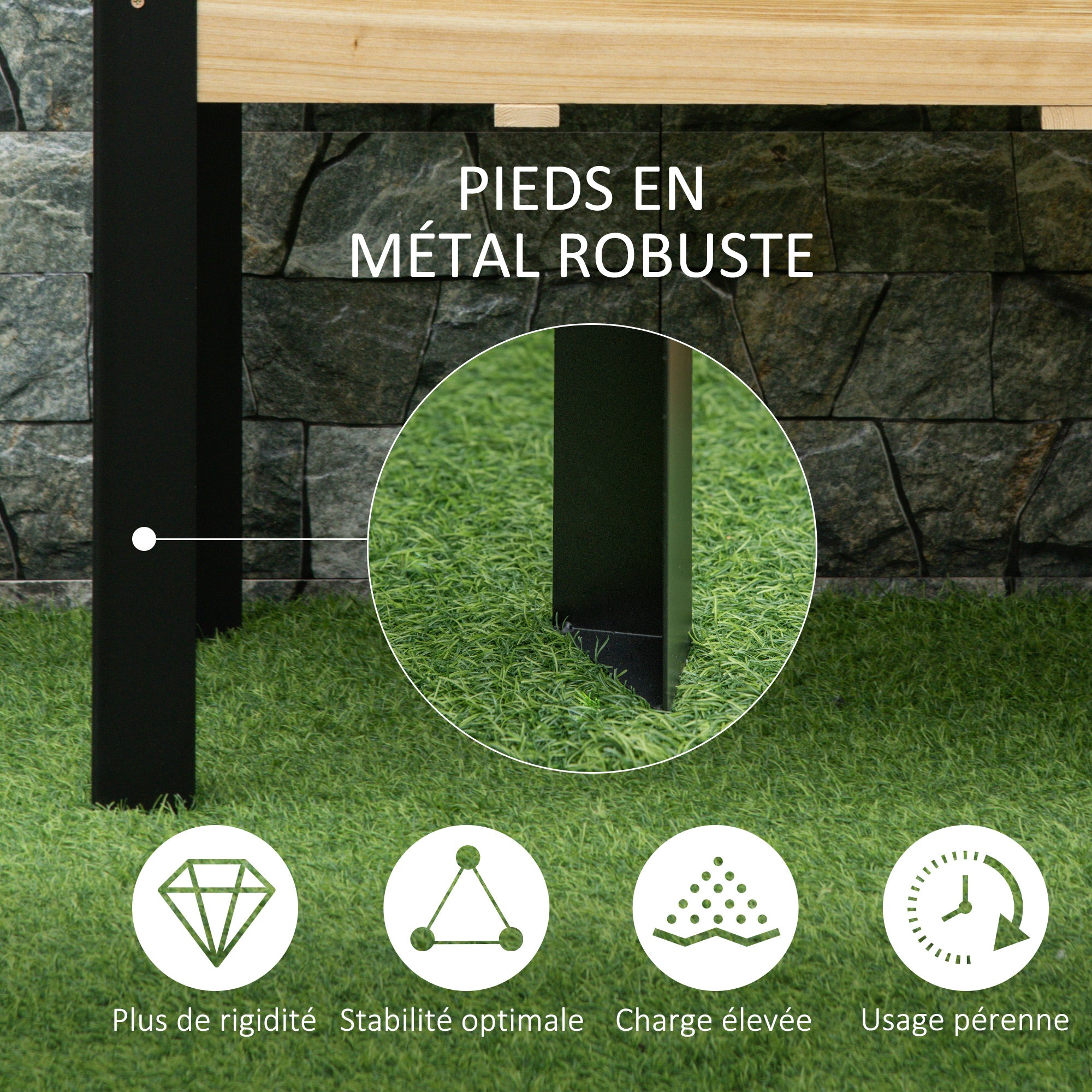Raised Garden Bed - Planter - Drainage Felt Included - Black Epoxy Metal Fir Wood