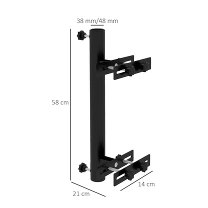 Balcony Parasol Stand with Adjustable Clamps Railing Support for 48mm and 38mm Poles, 21L x 14W x 58Hcm, Black Metal