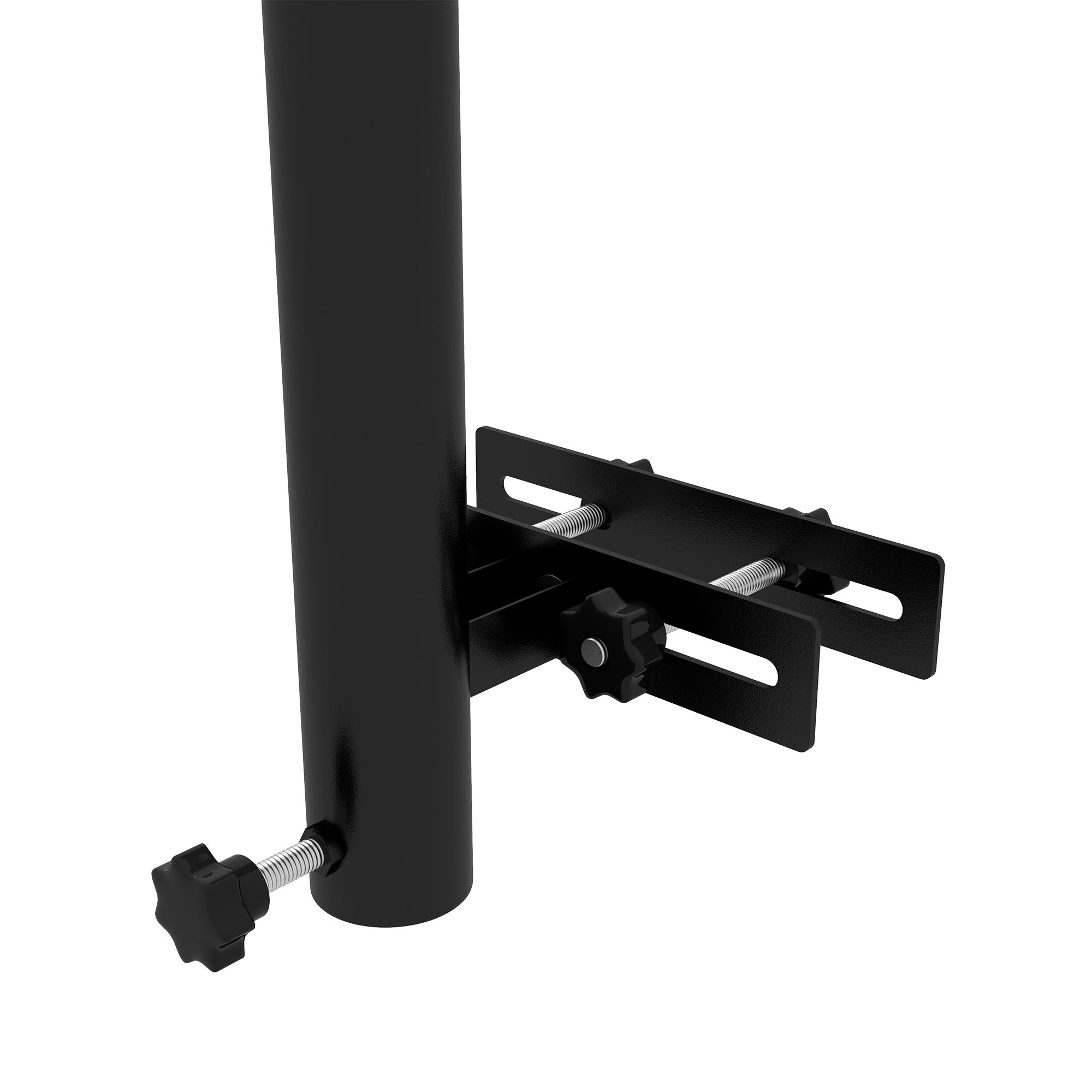Balcony Parasol Stand with Adjustable Clamps Railing Support for 48mm and 38mm Poles, 21L x 14W x 58Hcm, Black Metal