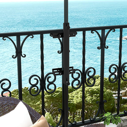 Balcony Parasol Stand with Adjustable Clamps Railing Support for 48mm and 38mm Poles, 21L x 14W x 58Hcm, Black Metal