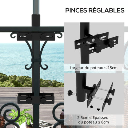 Balcony Parasol Stand with Adjustable Clamps Railing Support for 48mm and 38mm Poles, 21L x 14W x 58Hcm, Black Metal