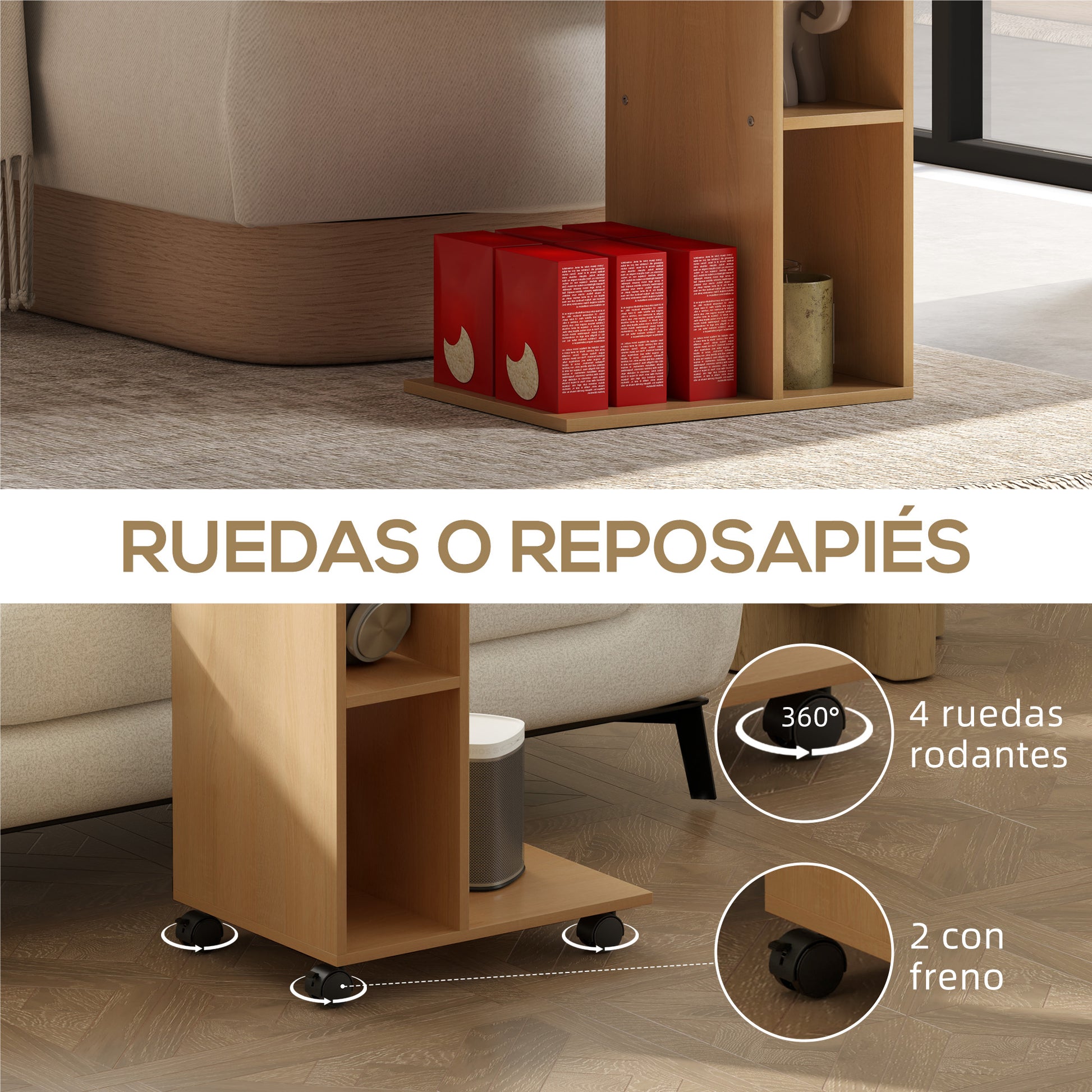 Multifunctional C-Shaped Side Table Sofa Side Table with Wheels Open Compartments End Table for Living Room Bedroom Office 40x30x69 cm Oak