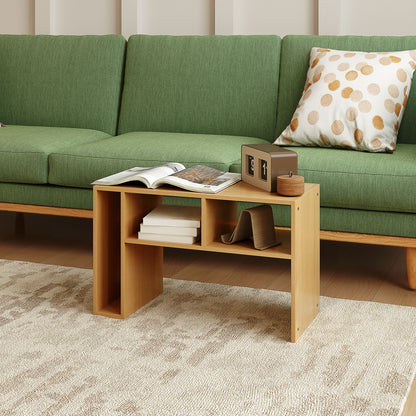 Multifunctional C-Shaped Side Table Sofa Side Table with Wheels Open Compartments End Table for Living Room Bedroom Office 40x30x69 cm Oak