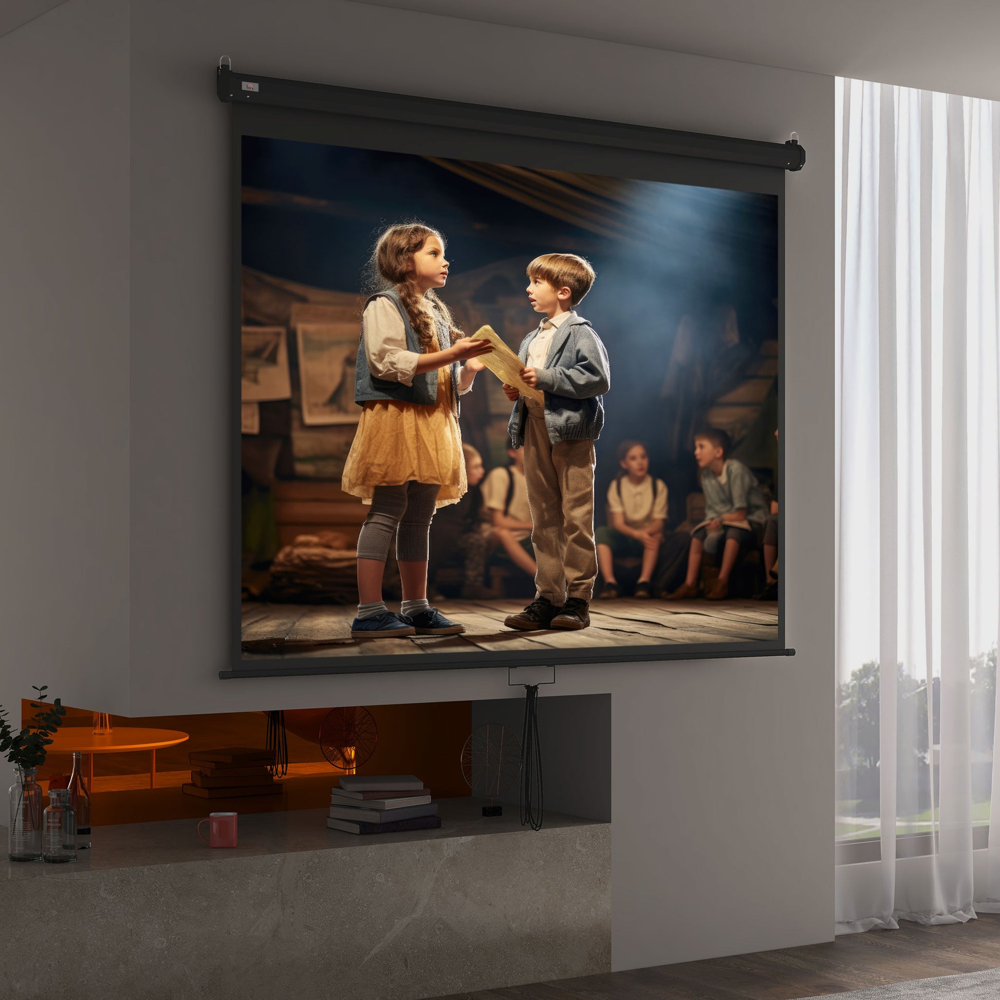 100-Inch Adjustable Mount Ceiling and Wall Projection Screen, 4:3 Format, 203x152cm, White and Black