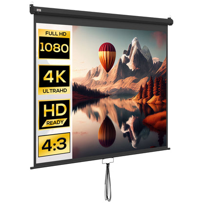 100-Inch Adjustable Mount Ceiling and Wall Projection Screen, 4:3 Format, 203x152cm, White and Black