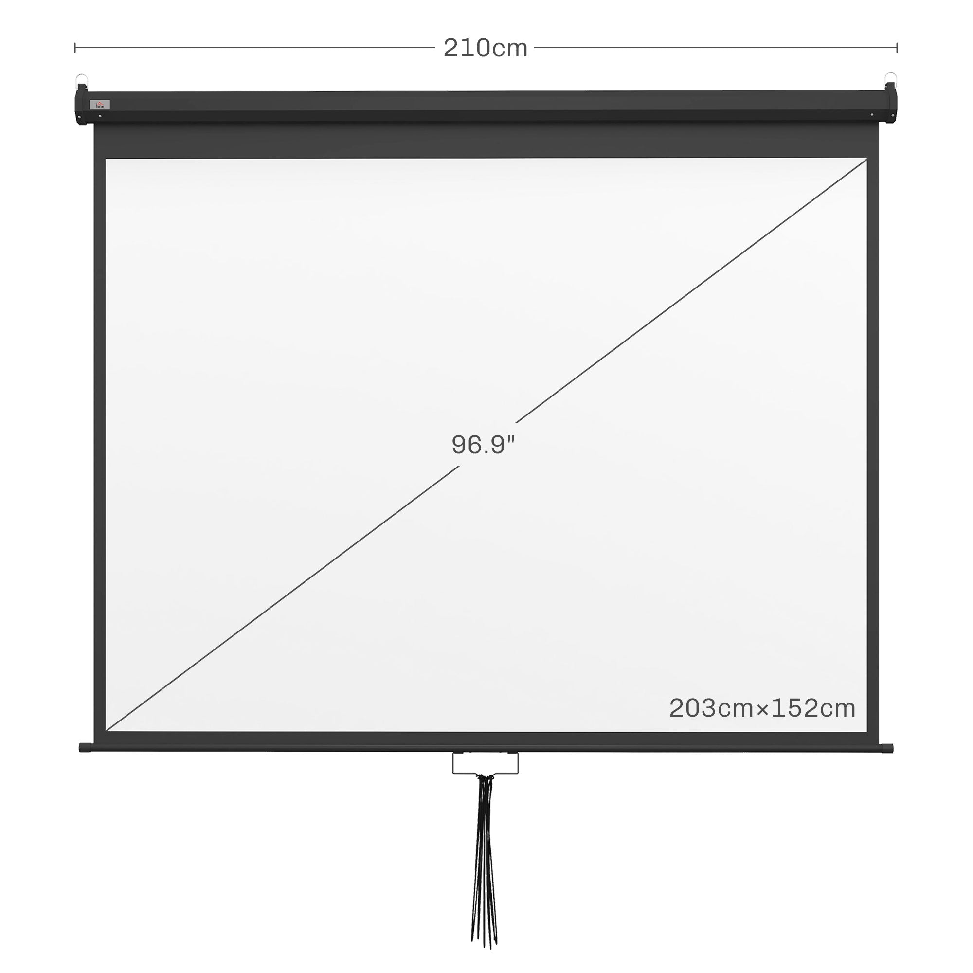 100-Inch Adjustable Mount Ceiling and Wall Projection Screen, 4:3 Format, 203x152cm, White and Black