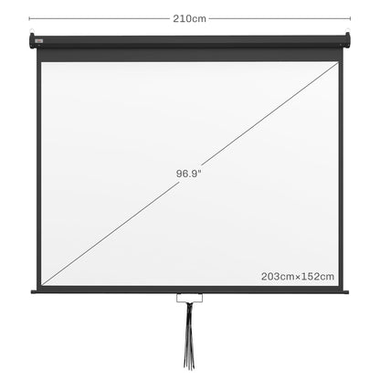100-Inch Adjustable Mount Ceiling and Wall Projection Screen, 4:3 Format, 203x152cm, White and Black