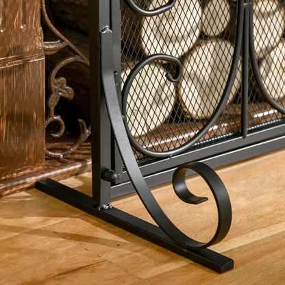 Fireplace Screen Guard for Wood Burning Fireplace, Indoor Fireplace Cover with 2 Clip Closure Doors, 88x30x89cm, Black
