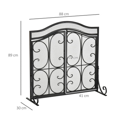 Fireplace Screen Guard for Wood Burning Fireplace, Indoor Fireplace Cover with 2 Clip Closure Doors, 88x30x89cm, Black