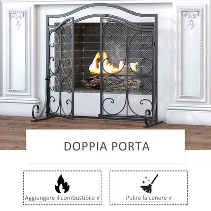 Fireplace Screen Guard for Wood Burning Fireplace, Indoor Fireplace Cover with 2 Clip Closure Doors, 88x30x89cm, Black