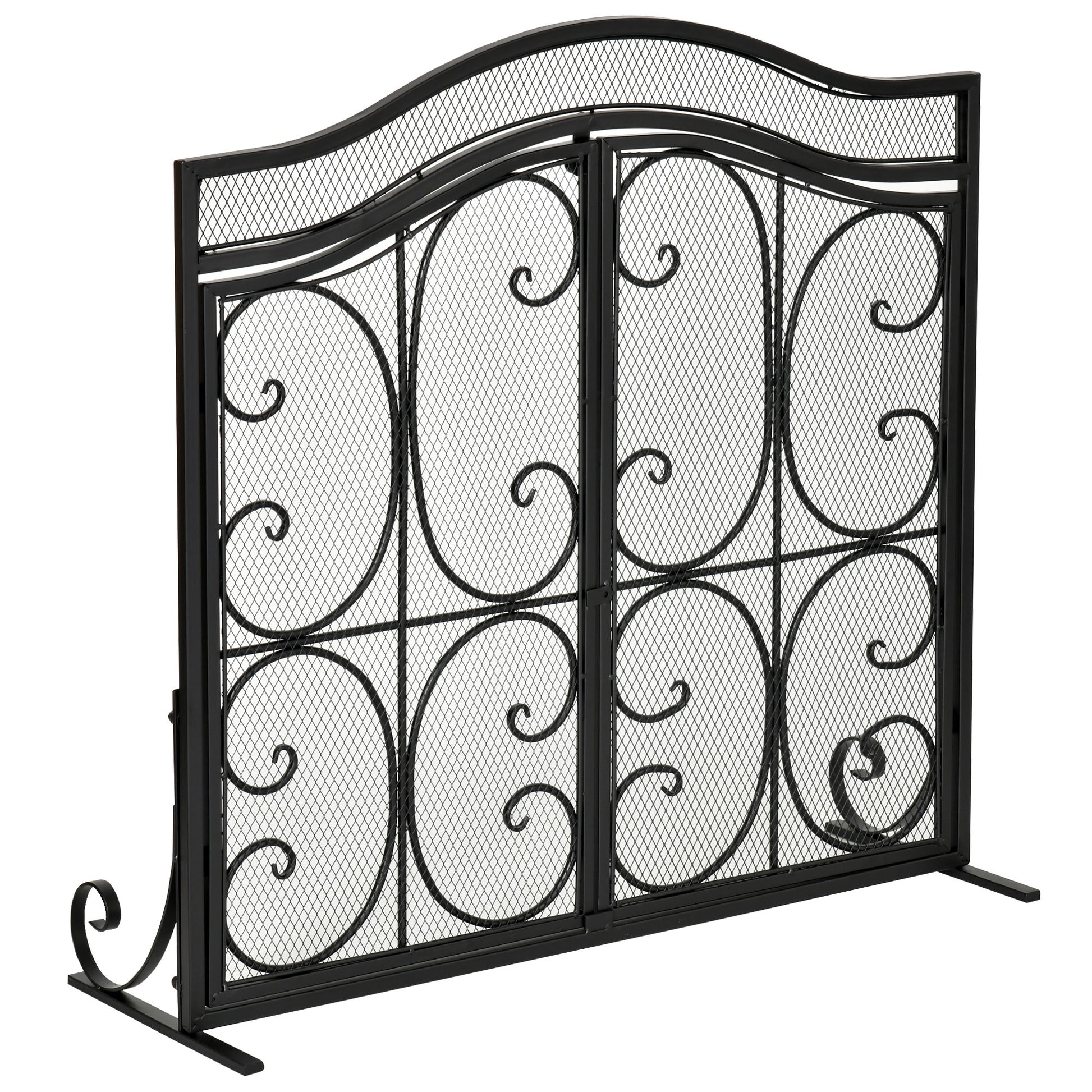 Fireplace Screen Guard for Wood Burning Fireplace, Indoor Fireplace Cover with 2 Clip Closure Doors, 88x30x89cm, Black