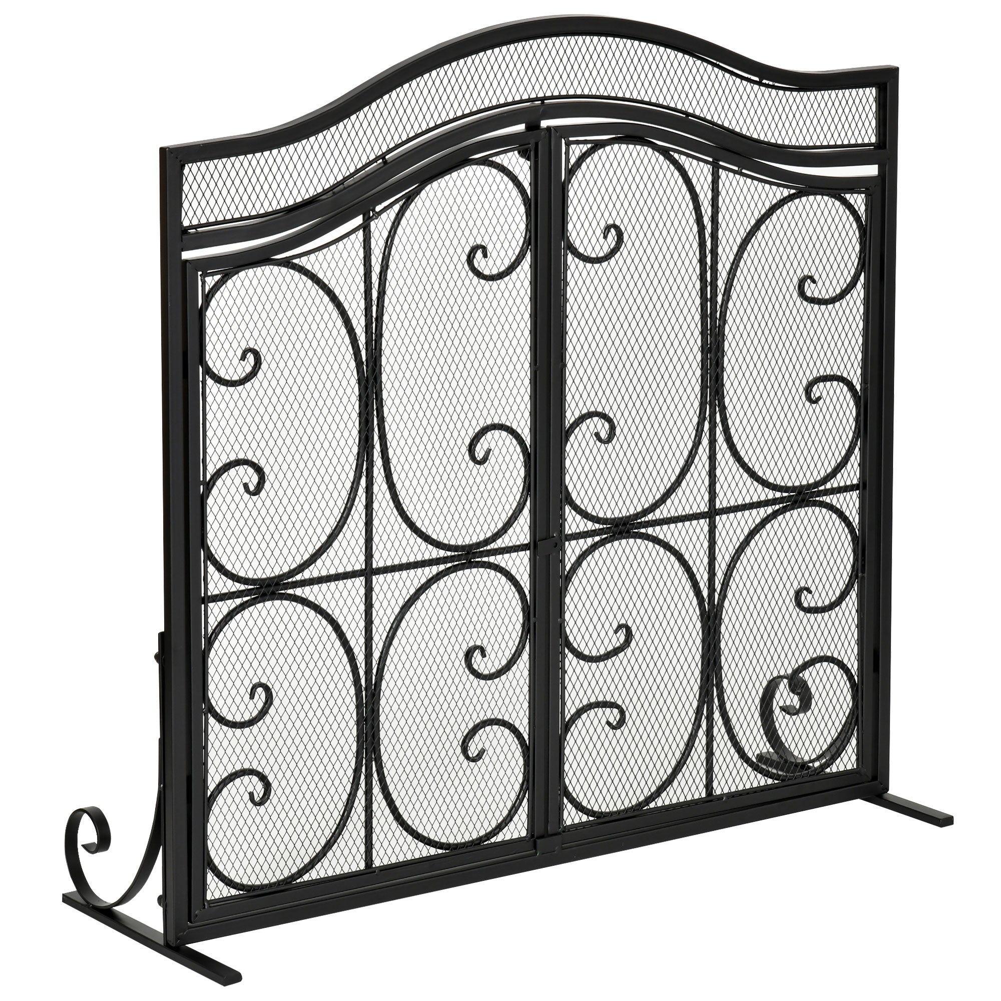 Fireplace Screen Guard for Wood Burning Fireplace, Indoor Fireplace Cover with 2 Clip Closure Doors, 88x30x89cm, Black