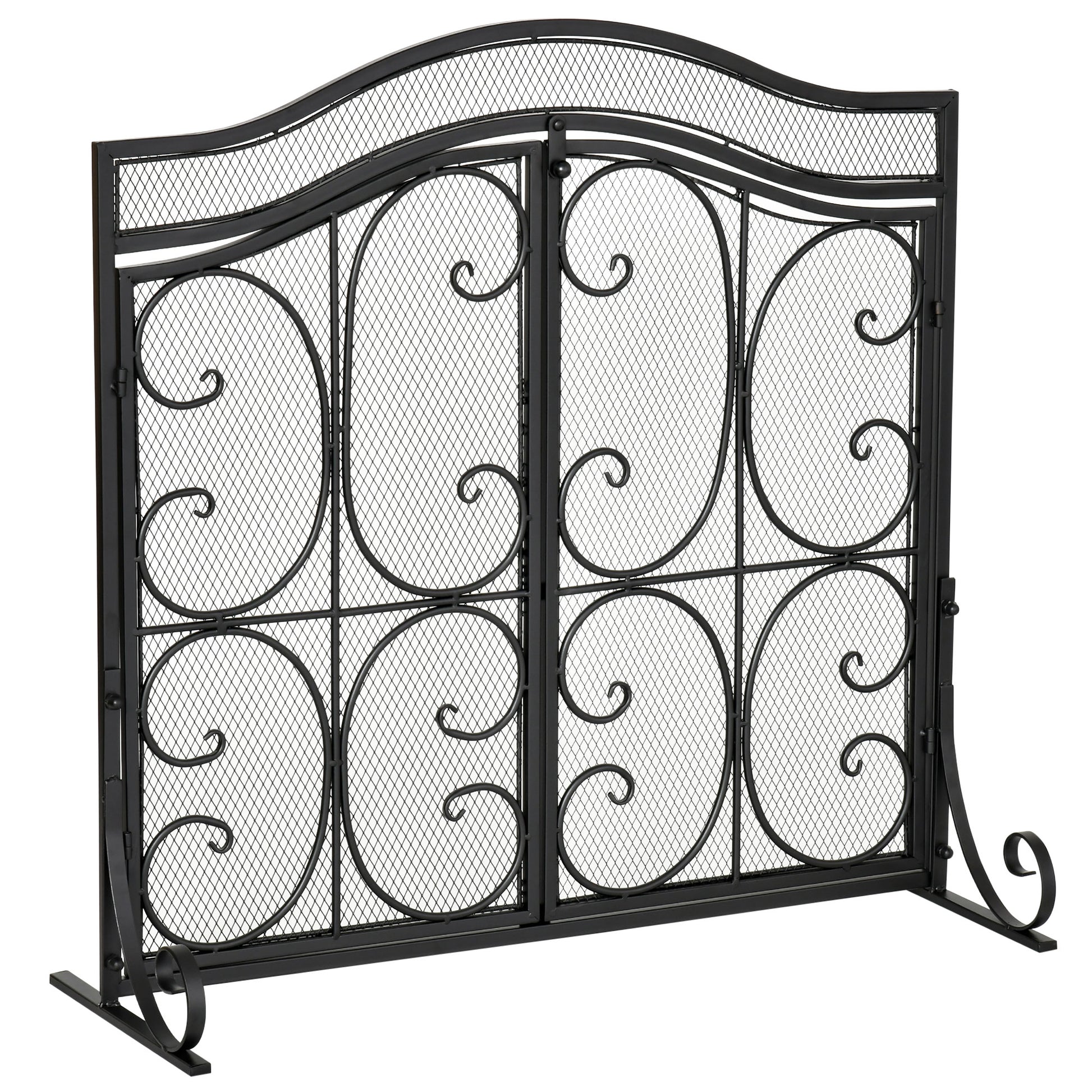 Fireplace Screen Guard for Wood Burning Fireplace, Indoor Fireplace Cover with 2 Clip Closure Doors, 88x30x89cm, Black