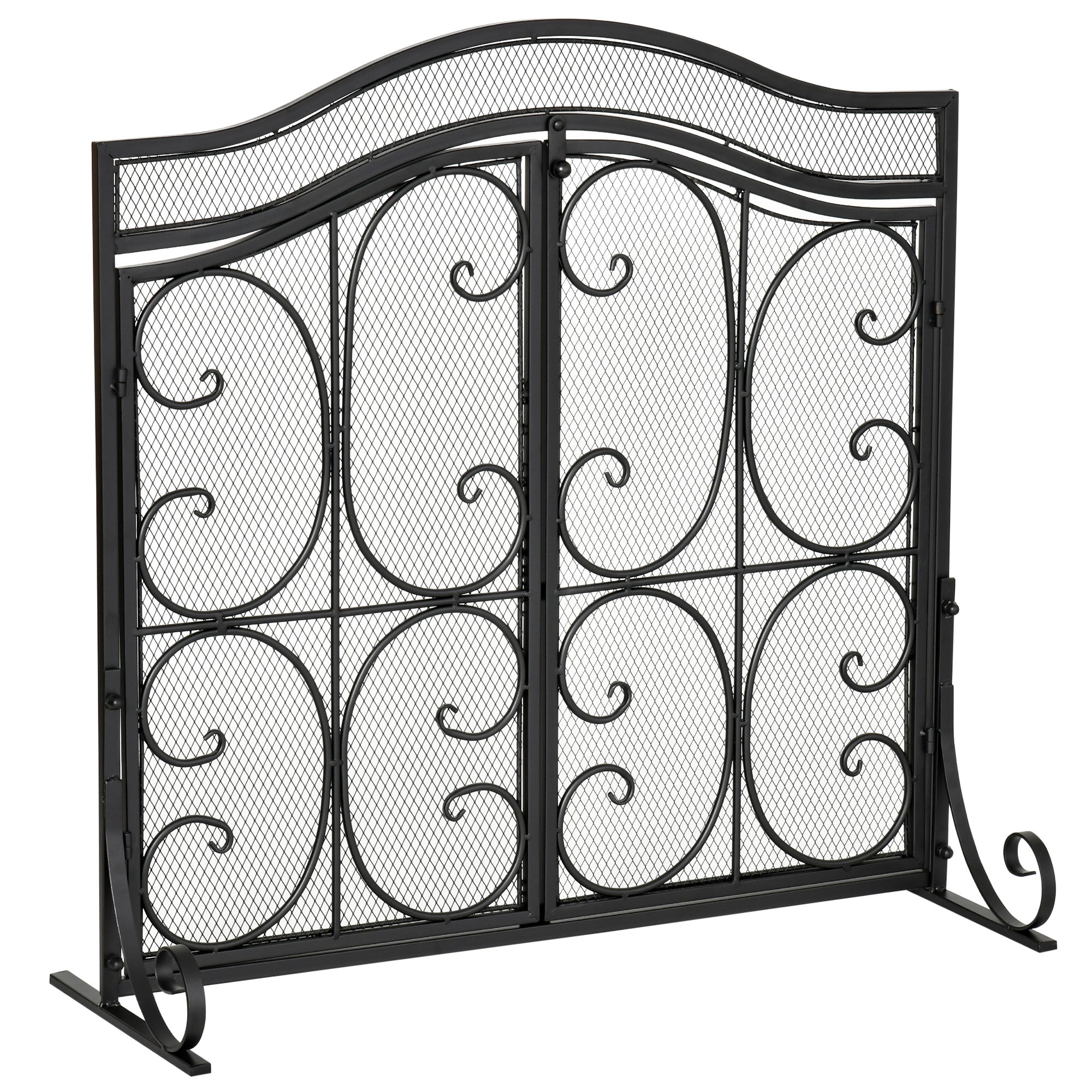 Fireplace Screen Guard for Wood Burning Fireplace, Indoor Fireplace Cover with 2 Clip Closure Doors, 88x30x89cm, Black