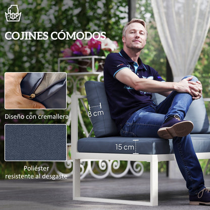 4-Piece Outdoor Garden Furniture Set Sectional L-Shape Sofa with 2 Two-Seater Sofas Adjustable Corner Sofa and Center Table with Beige and Gray Cushions